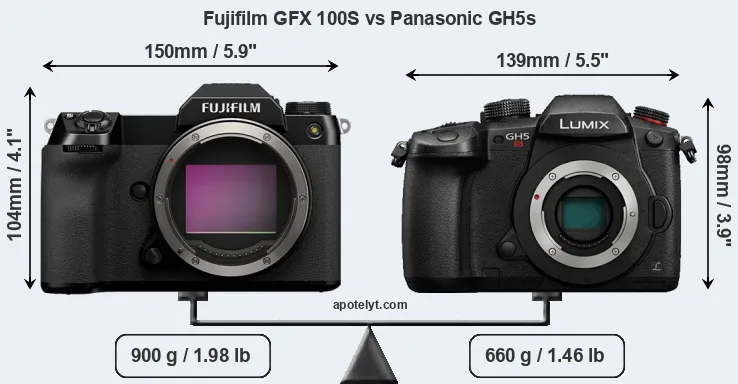 Size Fujifilm GFX 100S vs Panasonic GH5s