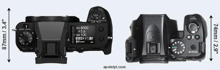 Compare GFX 100S versus K-70 top