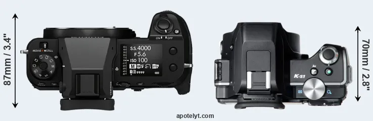 Compare GFX 100S versus K-S1 top