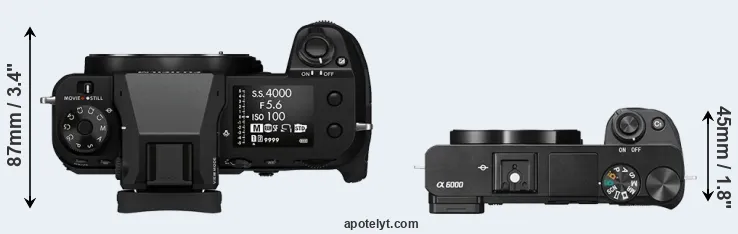 Compare GFX 100S versus A6000 top