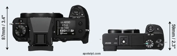 Compare GFX 100S versus A6100 top