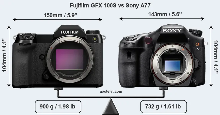 Size Fujifilm GFX 100S vs Sony A77