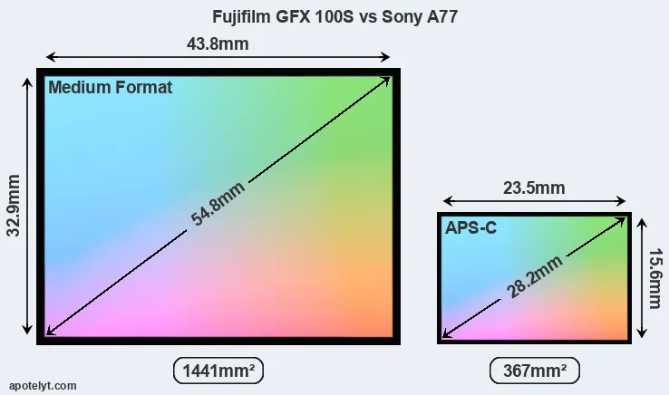 Fujifilm GFX 100S and Sony A77 sensor measures