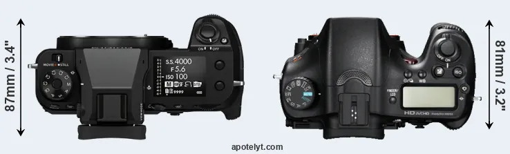 Compare GFX 100S versus A77 top