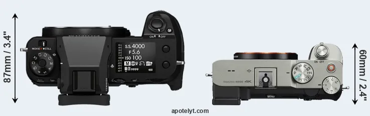 Compare GFX 100S versus A7C top