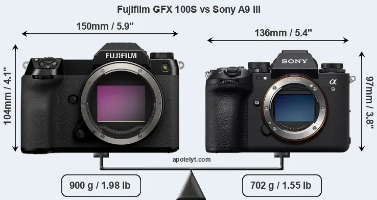 Size Fujifilm GFX 100S vs Sony A9 III