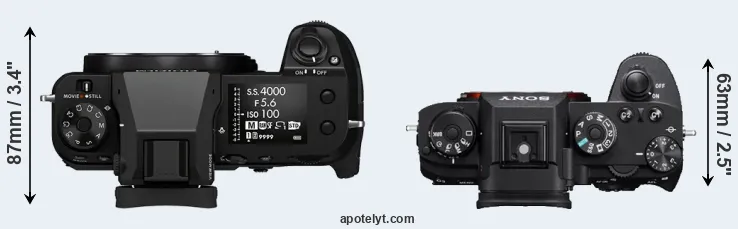 Compare GFX 100S versus A9 top