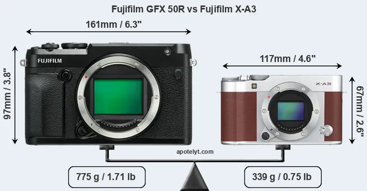 Size Fujifilm GFX 50R vs Fujifilm X-A3
