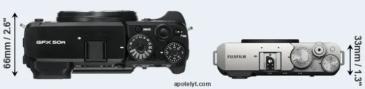 Compare GFX 50R versus X-E4 top