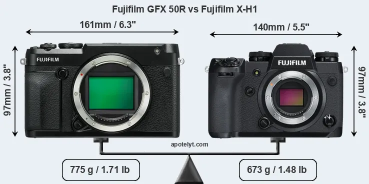 Size Fujifilm GFX 50R vs Fujifilm X-H1