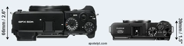 Compare GFX 50R versus X-M1 top