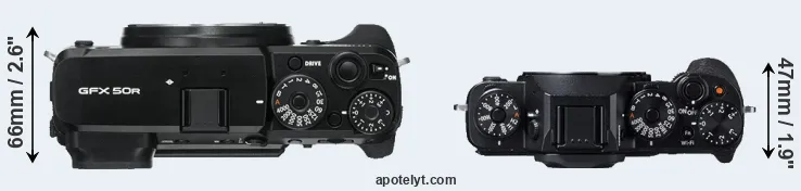 Compare GFX 50R versus X-T1 top