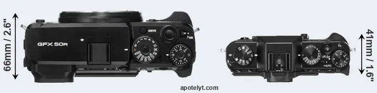 Compare GFX 50R versus X-T20 top