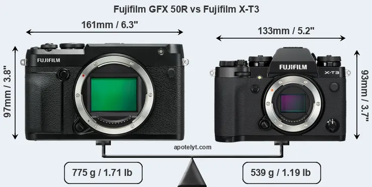 Size Fujifilm GFX 50R vs Fujifilm X-T3