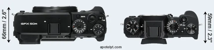 Compare GFX 50R versus X-T3 top
