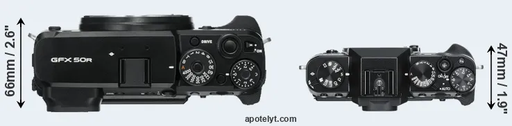 Compare GFX 50R versus X-T30 top