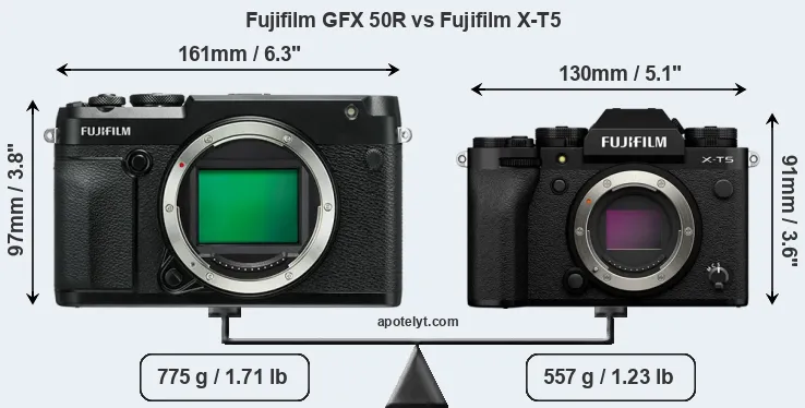 Size Fujifilm GFX 50R vs Fujifilm X-T5