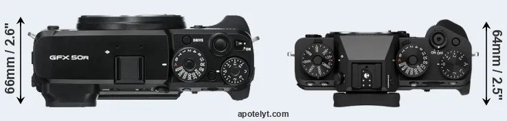 Compare GFX 50R versus X-T5 top