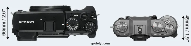 Compare GFX 50R versus X-T50 top