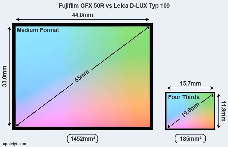 Fujifilm GFX 50R and Leica D-LUX Typ 109 sensor measures