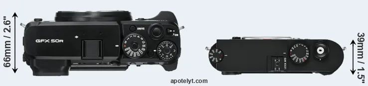 Compare GFX 50R versus M10 top