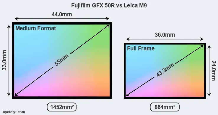Fujifilm GFX 50R and Leica M9 sensor measures