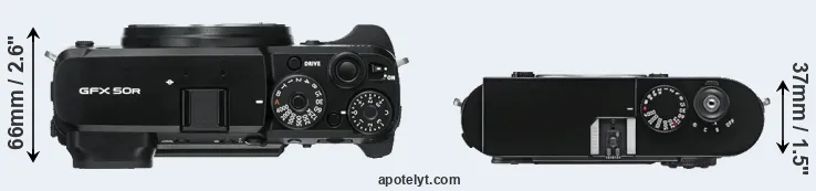 Compare GFX 50R versus M9 top