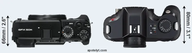 Compare GFX 50R versus S2 top