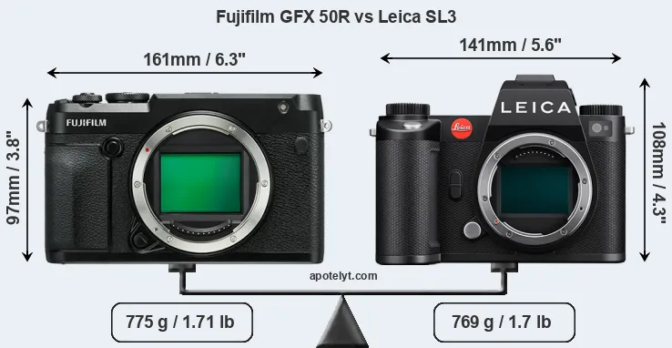 Size Fujifilm GFX 50R vs Leica SL3