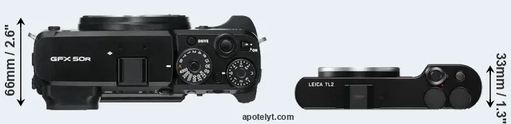 Compare GFX 50R versus TL2 top