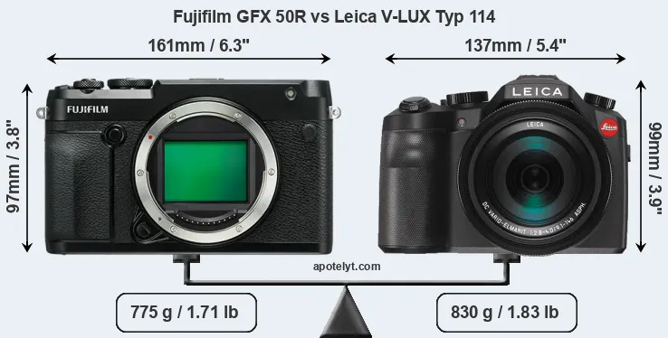 Size Fujifilm GFX 50R vs Leica V-LUX Typ 114