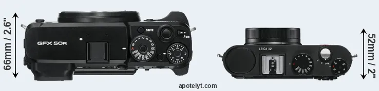 Compare GFX 50R versus X2 top