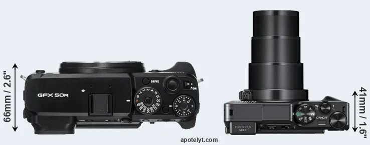 Compare GFX 50R versus A1000 top