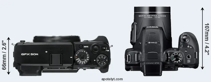 Compare GFX 50R versus B700 top