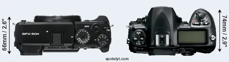 Compare GFX 50R versus D200 top