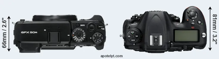 Compare GFX 50R versus D500 top