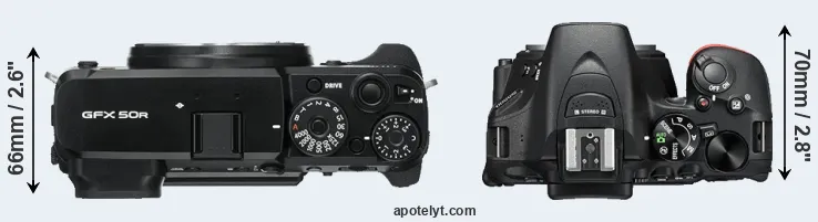 Compare GFX 50R versus D5500 top