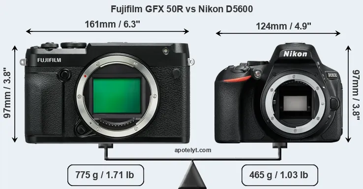Size Fujifilm GFX 50R vs Nikon D5600
