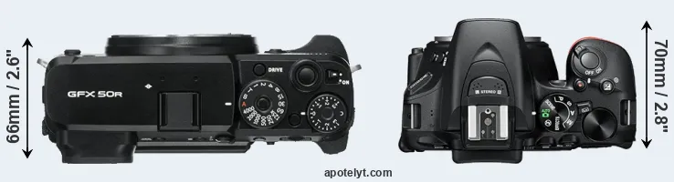 Compare GFX 50R versus D5600 top