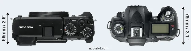 Compare GFX 50R versus D70 top