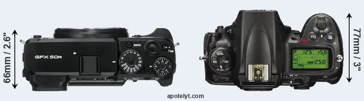 Compare GFX 50R versus D700 top