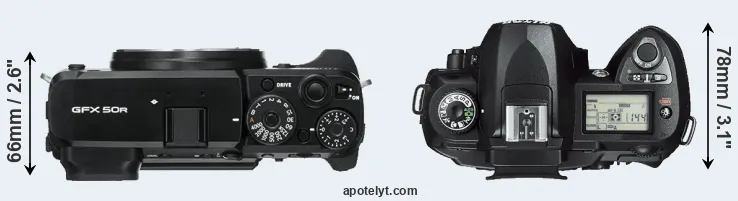 Compare GFX 50R versus D70s top
