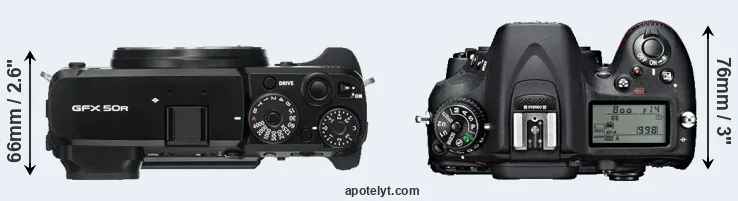Compare GFX 50R versus D7100 top