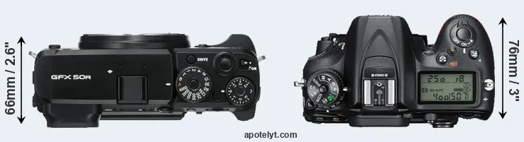 Compare GFX 50R versus D7200 top