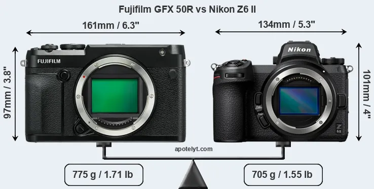 Size Fujifilm GFX 50R vs Nikon Z6 II