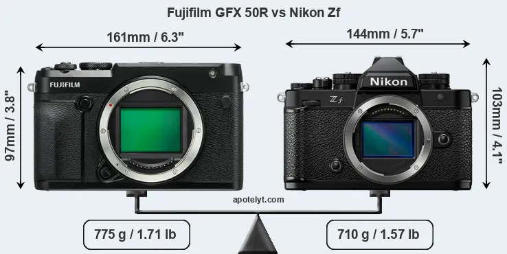 Size Fujifilm GFX 50R vs Nikon Zf