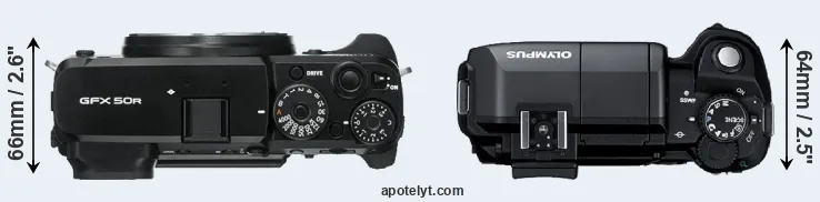 Compare GFX 50R versus E-300 top