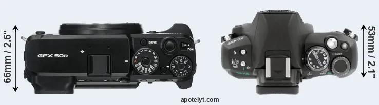 Compare GFX 50R versus E-400 top