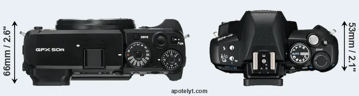 Compare GFX 50R versus E-420 top