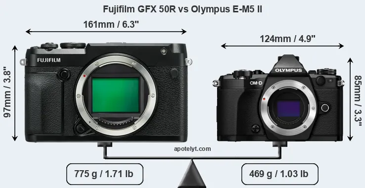 Size Fujifilm GFX 50R vs Olympus E-M5 II